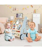 Costway Wooden Baby Walker Push & Pull Walker with Multi-Activity Learning Center