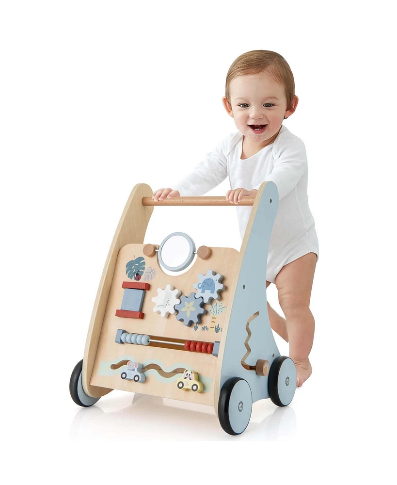 Costway Wooden Baby Walker Push & Pull Walker with Multi-Activity Learning Center