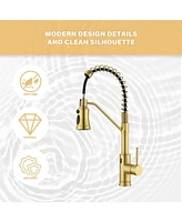 Flynama Pull out Touchless Single Handle Kitchen Faucet with MotionSense In Brushed Gold