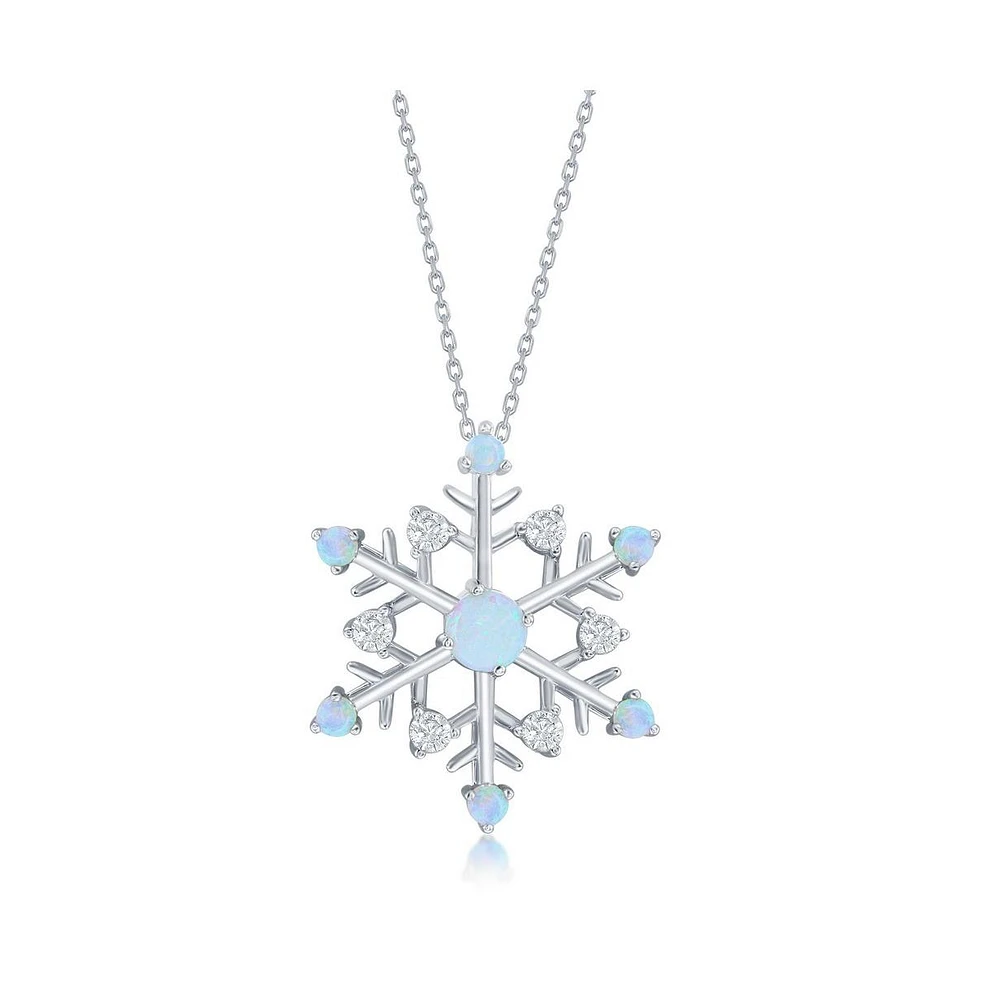 Caribbean Treasures Sterling Silver Synthetic Opal & Cz Snowflake Pendant