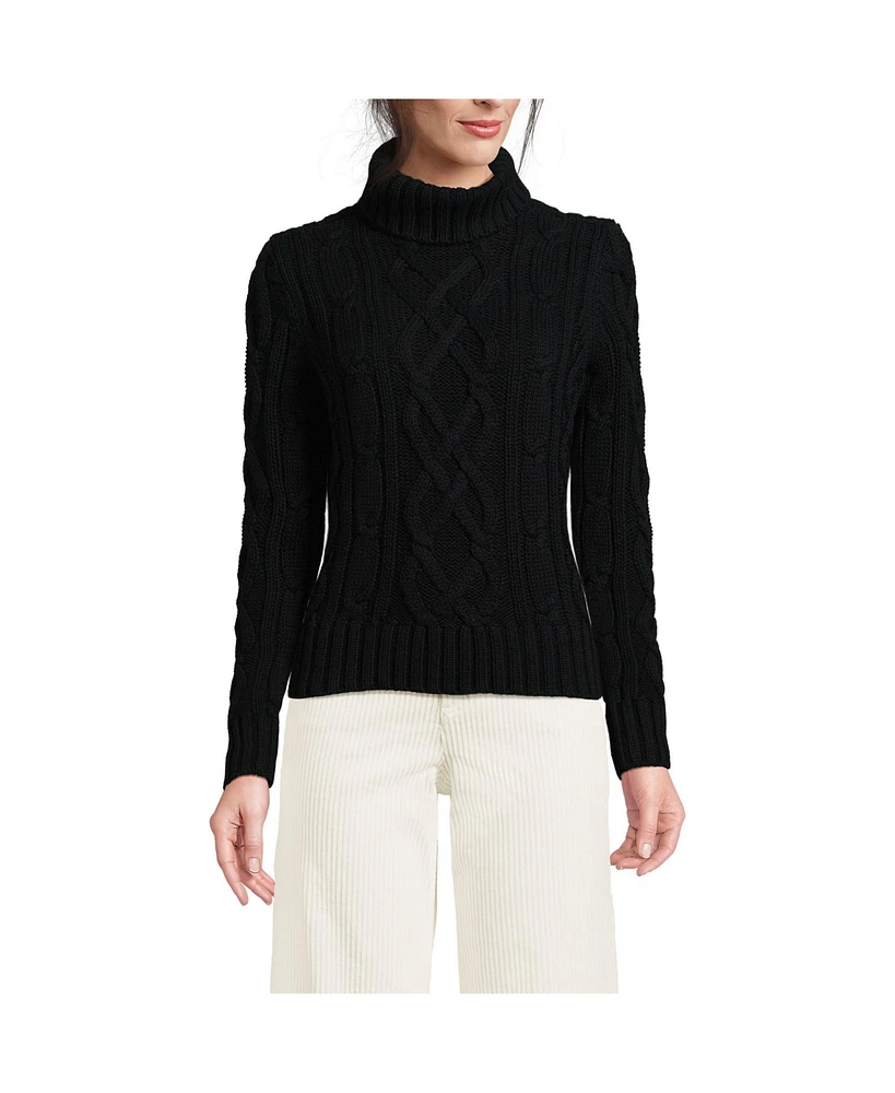 Lands' End Women's Drifter Cable Turtleneck Sweater