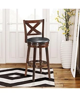 Sugift Swivel X-back Upholstered Counter Height Bar Stool with Pvc Cushioned Seat