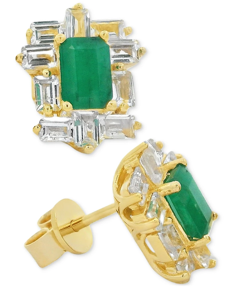 Emerald (1 ct. t.w.) & White Topaz (2 Baguette Halo Stud Earrings 14k Gold-Plated Sterling Silver (Also Ruby Sapphire)