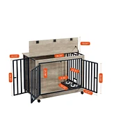 Streamdale Furniture 7-In-1 Dog Crate Side Table with Adjustable Bowl, Easy Access Top Opening