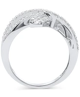 Diamond Round & Baguette Crossover Ring (3/4 ct. t.w.) Sterling Silver