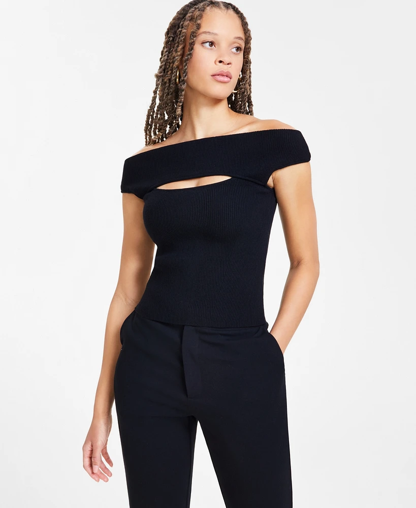 Bar Iii Women's Off-The-Shoulder Cutout Sweater Tank, Exclusively at Macy's