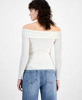 Bar Iii Women's Off-The-Shoulder Zippered Long-Sleeve Top, Exclusively at Macy's