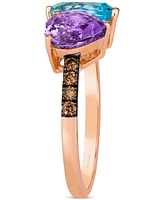 Le Vian Blue Topaz (2 ct. t.w.), Amethyst (1-1/4 ct. t.w.) & Chocolate Diamond (1/5 ct. t.w.) Ring in 14k Rose Gold