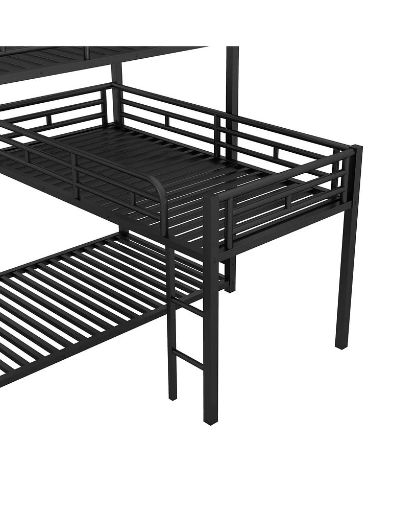 Streamdale Furniture L-Shaped Metal Triple Twin Size Bunk Bed