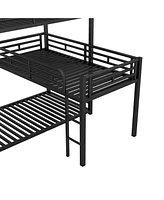 Streamdale Furniture L-Shaped Metal Triple Twin Size Bunk Bed