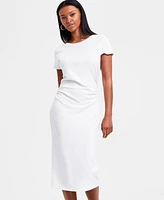 Bar Iii Women's Ruched Short-Sleeve Midi Dress, Exclusively at Macy's