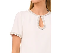 CeCe Women's Embellished Keyhole-Cutout Short-Sleeve Top