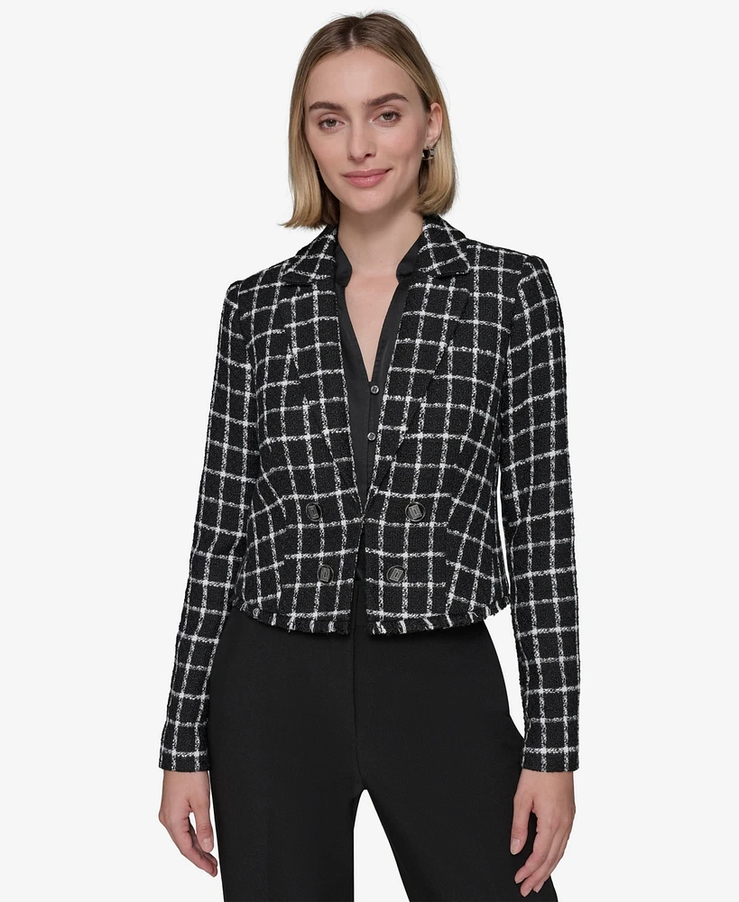 Karl Lagerfeld Paris Women's Tweed Windowpane Jacket