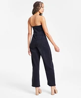 Bar Iii Women's Strapless Black-Wash Denim Jumpsuit, Exclusively at Macy's