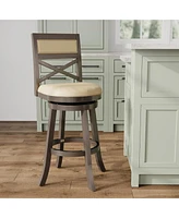 Streamdale Furniture 30" Bar Height X-Back Swivel Stool, Weathered Gray Finish, French Gray Leather Seat