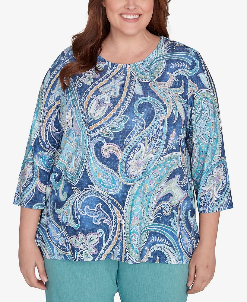 Alfred Dunner Plus Lake Victoria Paisley Pleated Neck Top