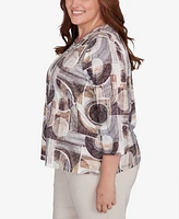 Alfred Dunner Plus Romancing the Stone Geometric Patch Print Top