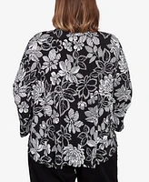 Alfred Dunner Plus Wild at Heart Floral Puff Print Button Down Top