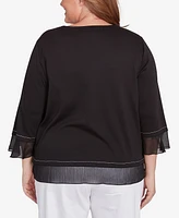 Alfred Dunner Plus Wild at Heart Asymmetric Hearts Beaded Neckline Top