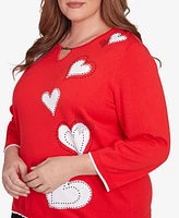 Alfred Dunner Plus Stitched Hearts Beaded Neckline Sweater