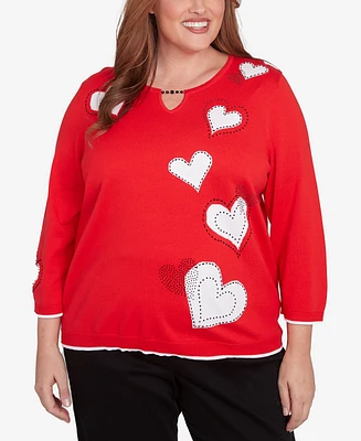 Alfred Dunner Plus Stitched Hearts Beaded Neckline Sweater