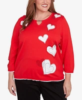 Alfred Dunner Plus Stitched Hearts Beaded Neckline Sweater