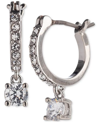 Marchesa Silver-Tone Cubic Zirconia Dangle Small Huggie Hoop Earrings