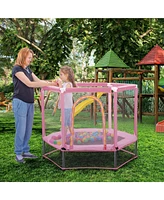 Streamdale Furniture 55" Toddlers Trampoline With Safety Enclosure Net And Balls, Indoor Outdoor Mini Trampoline For Kids