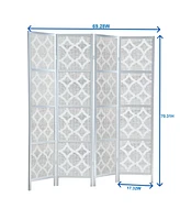 Streamdale Furniture Quarterfoil infused Diamond Design 4-Panel Room Divider, Silver