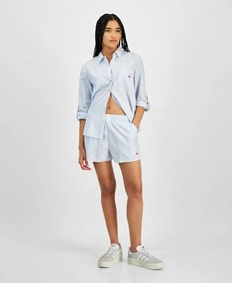 Hippie Rose Juniors Button Front Long Sleeve Striped Shirt Cherry Striped Boxer Shorts