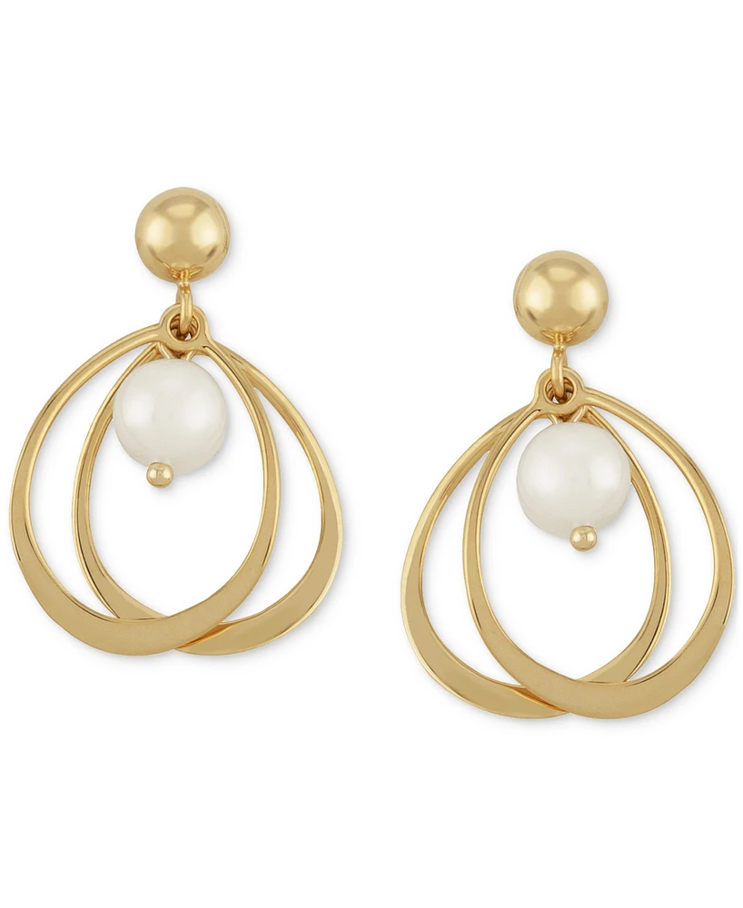 Macy's Cultured White Freshwater Pearl (4mm) Cage Drop Earrings in 14k Yellow Gold