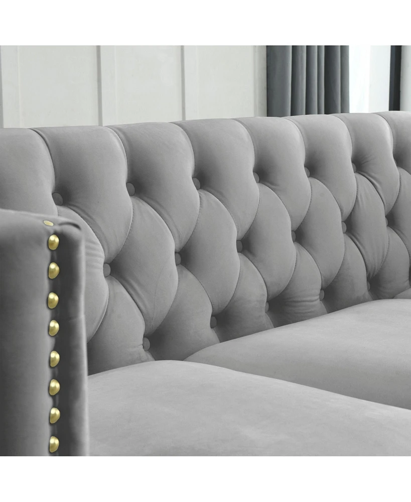 Streamdale Furniture Modern Grey Velvet Sofa Set with Metal Legs