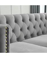 Modern Grey Velvet Sofa Set with Metal Legs