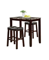 Streamdale Furniture 3-Piece Counter Height Glossy Print Marble Breakfast Table with Stools, Espresso