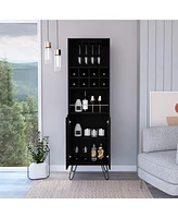 Zamna H Bar Double Door Cabinet, Eight Built-in Wine Rack, Four Legs, Four Shelves, Black