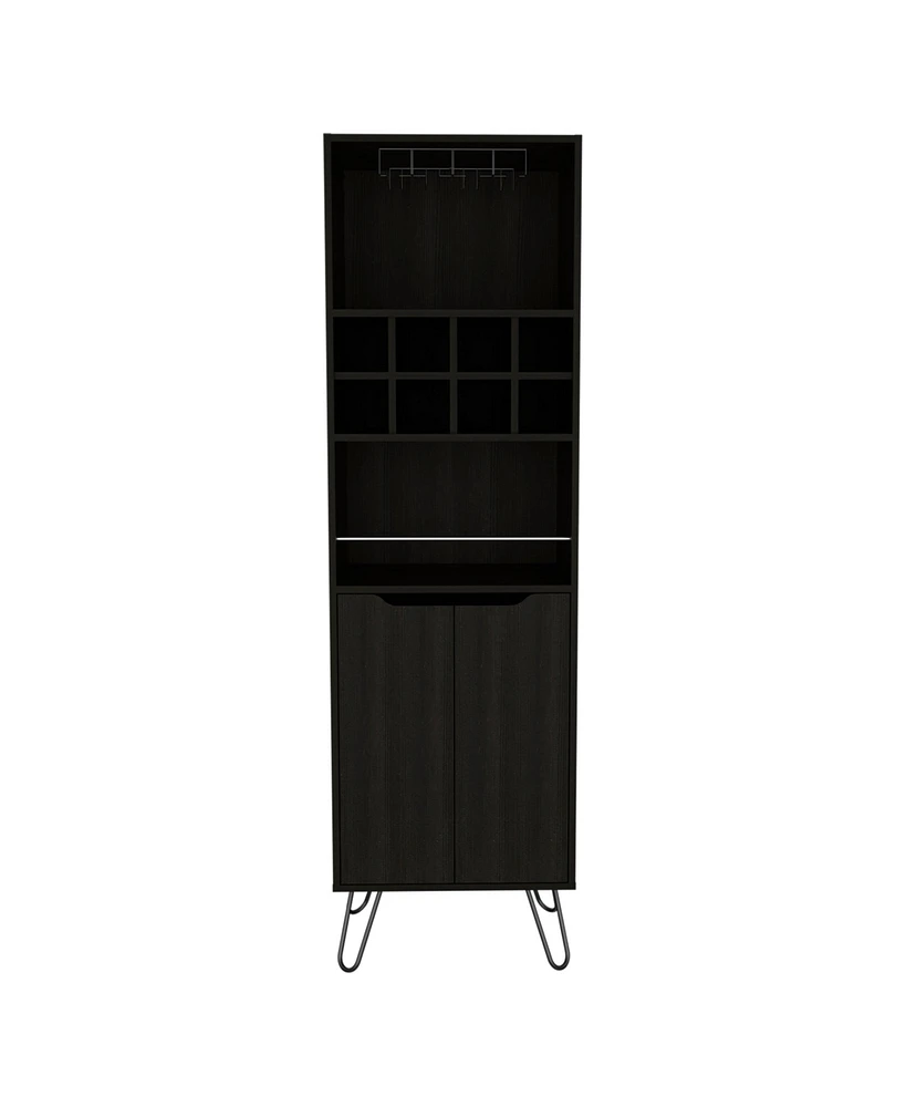 Depot E-Shop Zamna H Bar Double Door Cabinet, Eight Built-in Wine Rack, Four Legs, Four Shelves, Black