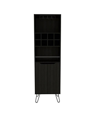 Zamna H Bar Double Door Cabinet, Eight Built-in Wine Rack, Four Legs, Four Shelves, Black