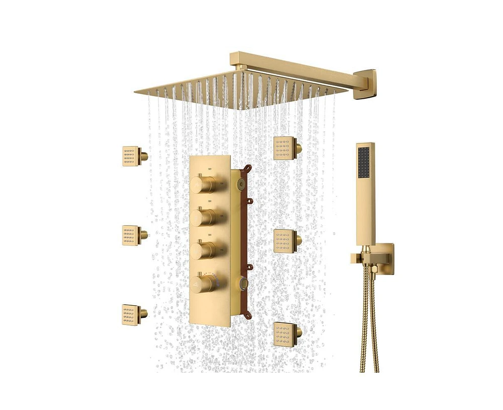 Casainc 12 Inch Thermostatic Wall Mounted Rainfall Shower System with Rough-in Valve