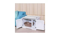 Slickblue Cat Litter Box Enclosure Cabinet, Large Wooden Indoor Storage Bench, Side Table with Pet Mat