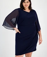 Connected Plus Chiffon Cape-Sleeve Sheath Dress