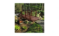 Slickblue Arch Bridge Small Wooden Landscape Bridge for Courtyard with Anticorrosive Carbonized Wood Finish