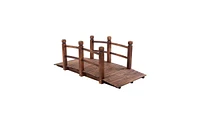 Slickblue Arch Bridge Small Wooden Landscape Bridge for Courtyard with Anticorrosive Carbonized Wood Finish