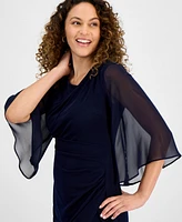 Connected Petite Cowlneck Cape-Sleeve Sheath Dress