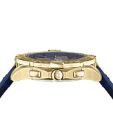 Versace Men's Swiss Chronograph Sporty Blue Leather Strap Watch 46mm