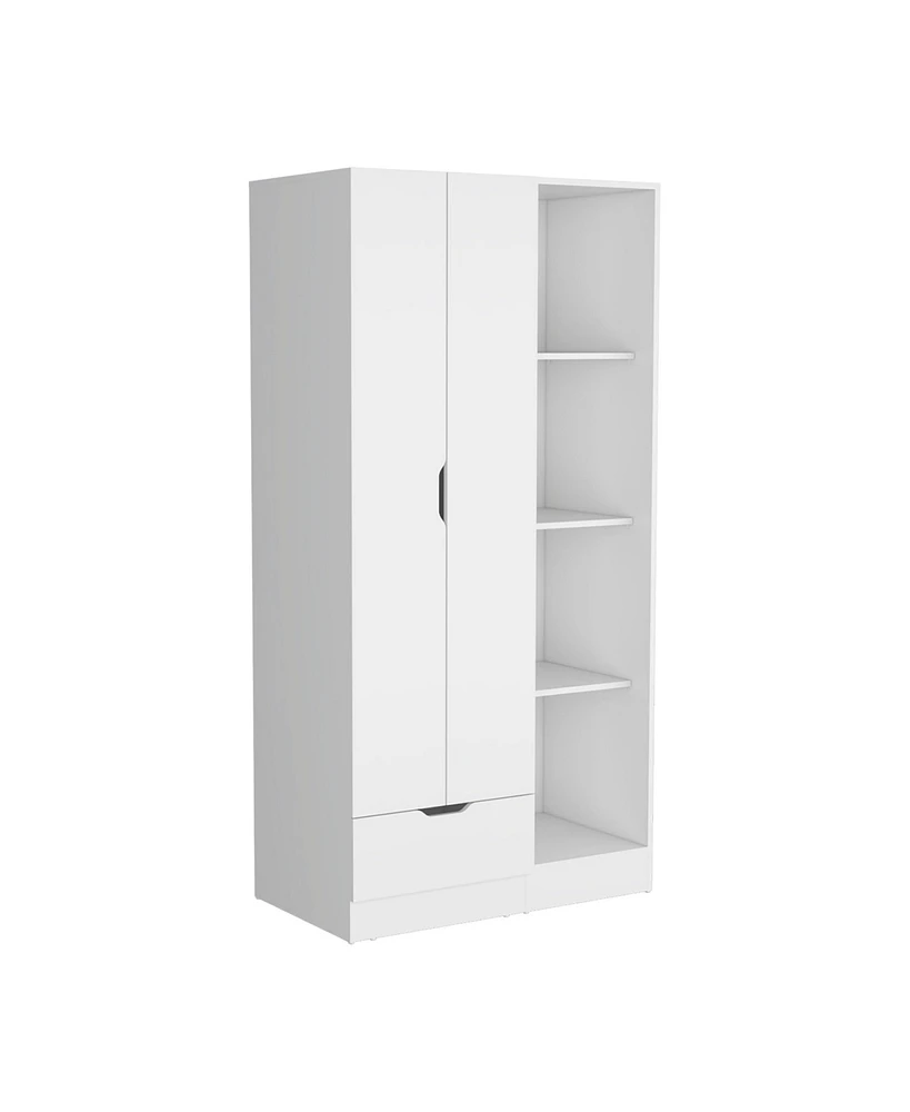 Depot E-Shop Toccoa Armoire with 1-Drawer and 4-Tier Open Shelves, White