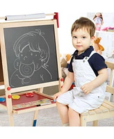 Gouun All-in-One Wooden Height Adjustable Kid's Art Easel with Magnetic Stickers and Paper