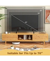 Costway 63" Bamboo Tv Stand with 3 Storage Cubes Sliding Doors Mid Century Storage Cabinet