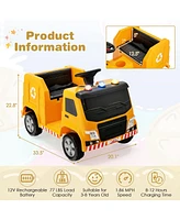 Costway 12V Recycling Garbage Truck Electric Ride On Toy Remote w/Recycling Accessories