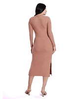 Women's Crew Neck Rib Knit Long Sleeve Column Dress - Motherhood Maternity