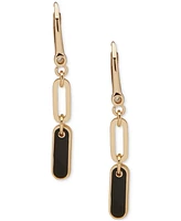 Dkny Gold-Tone Crystal & Black Enamel Bar Open Link Leverback Drop Earrings